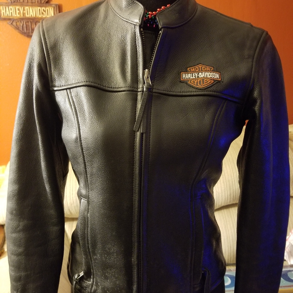 Womens Leather Harley Davidson Riding Coat, XS